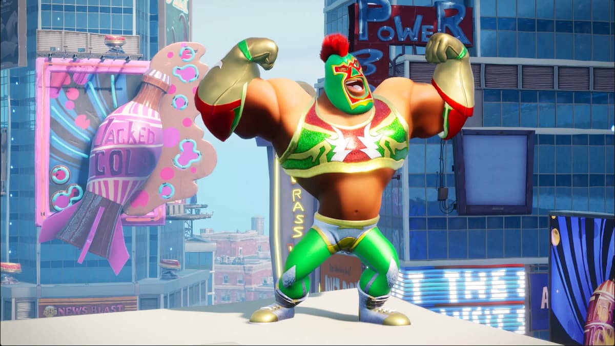 Luchador flexing in Rumbleverse