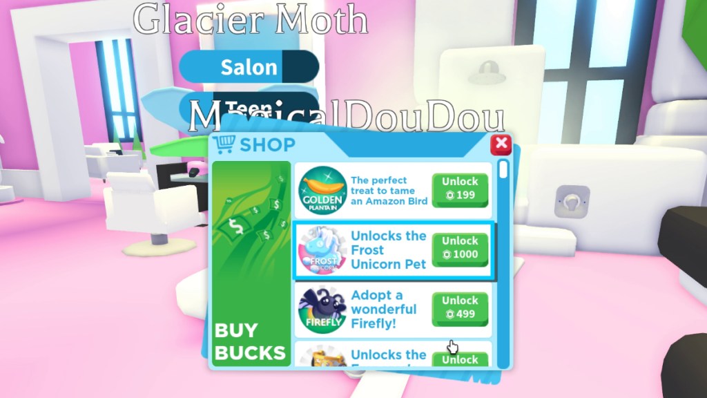 Buying Frost Unicorn in Adopt Me Shop