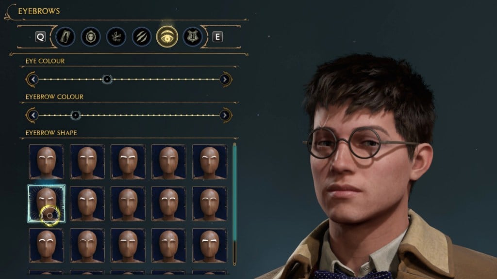 Eyebrows Options for Creating a Harry Potter Character in Hogwarts Legacy