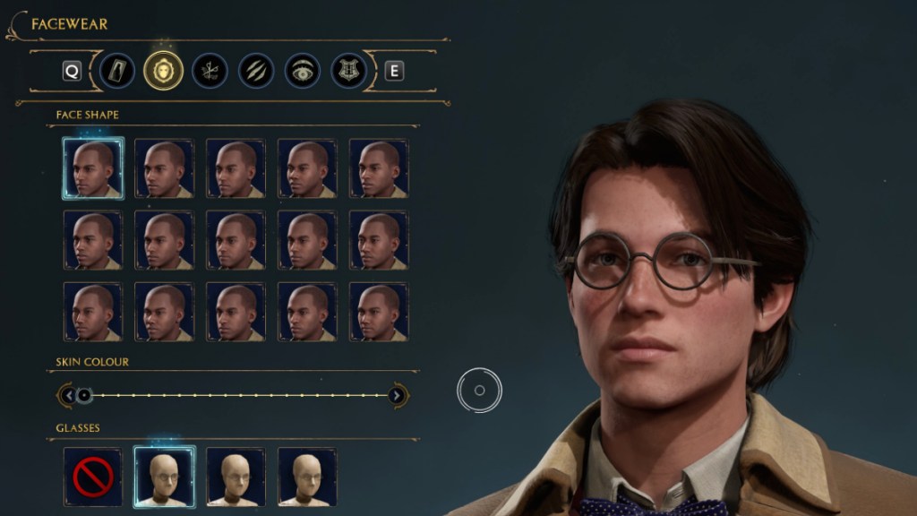 Facewear Options for Creating a Harry Potter Character in Hogwarts Legacy