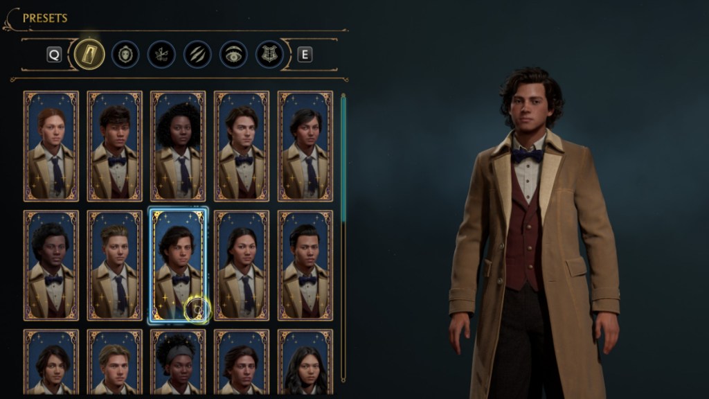 Presets Selection for Ron Weasley Character Creation in Hogwarts Legacy