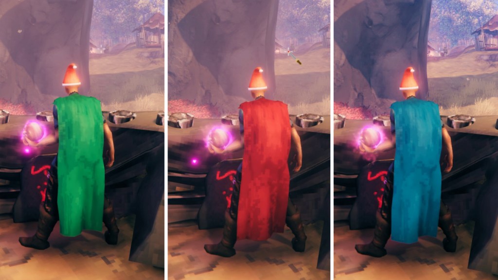 Green Red and Blue Linen Mage Capes in Valheim