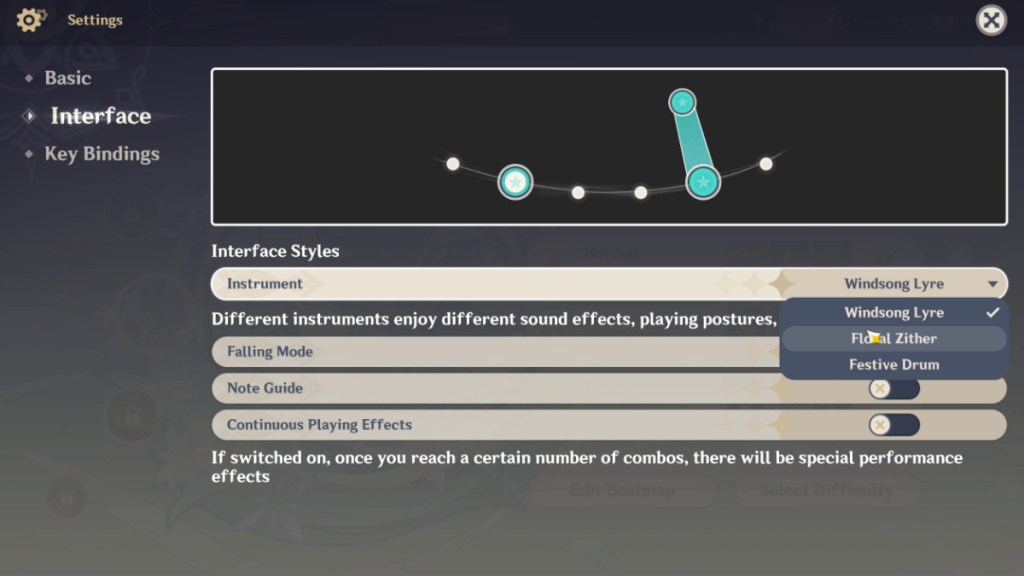 Settings for Ballads of Breeze in Genshin Impact