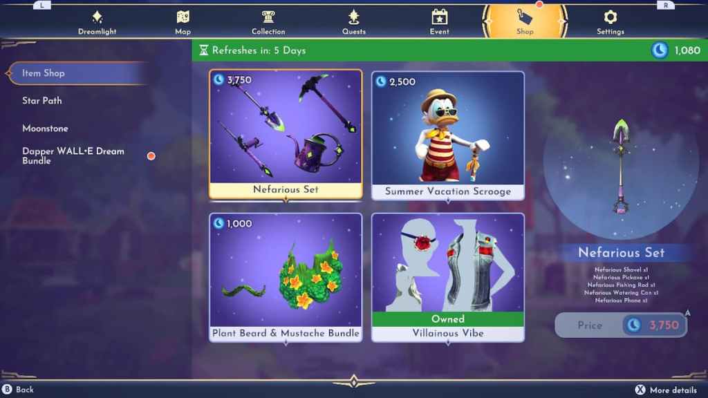 Disney Dreamlight Valley Tool Skins in the item shop