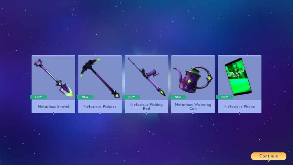 Disney Dreamlight Valley Tool Nefarious Tool Set Skins