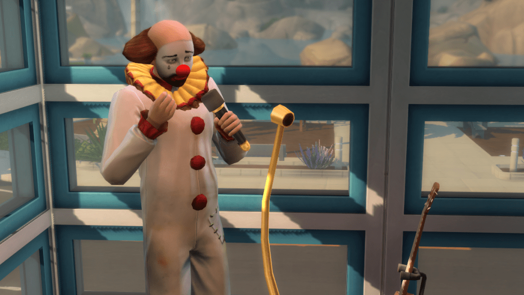 A Tragic CLown attempts to deliver standup, but he looks incredibly sad.