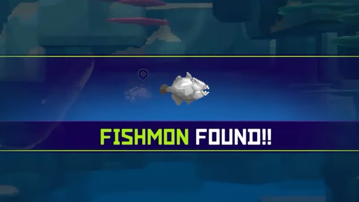 Image of the Silver Titan Triggerfish above text reading "FISHMON FOUND!!"