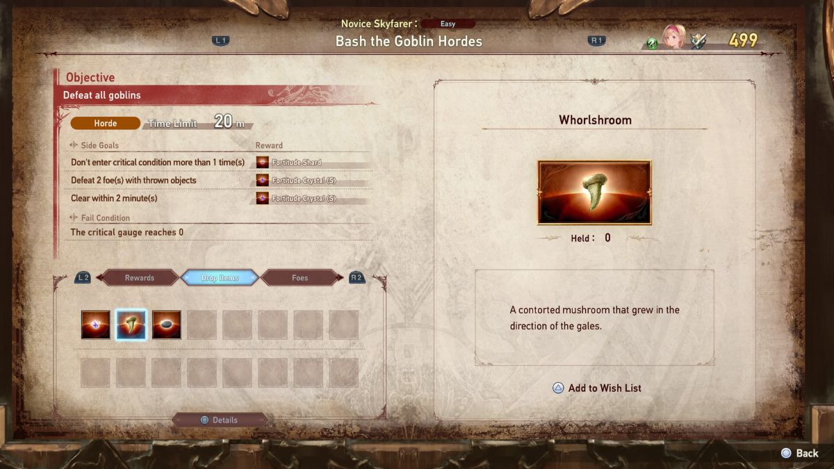 whorlshroom in quest rewards screen in granblue fantasy relink